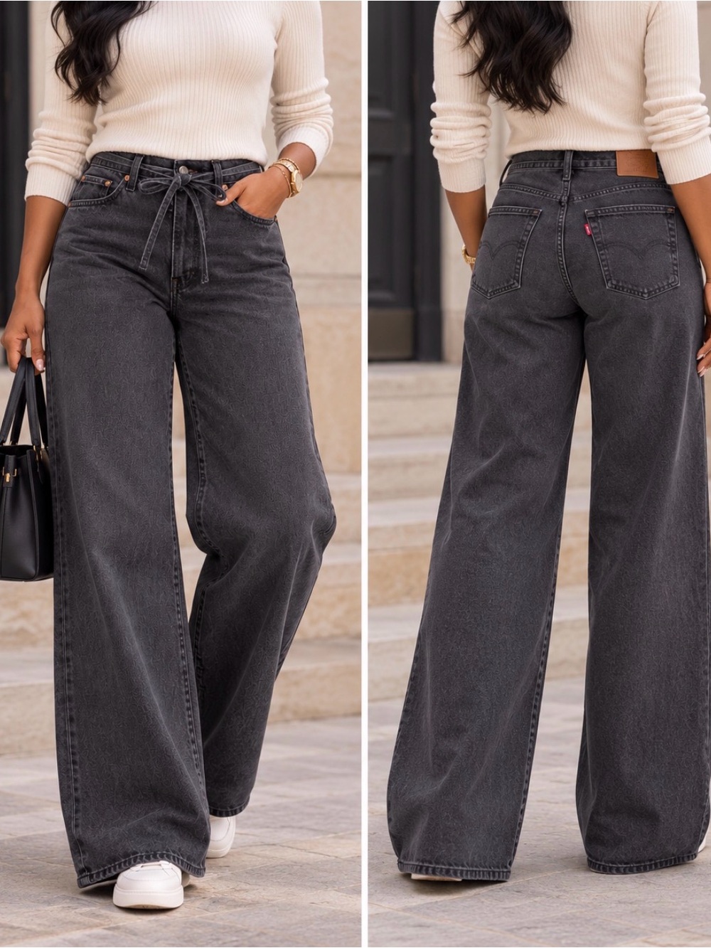 Levi's Mid-Rise Wide-Leg Jeans — Washed Black Style: XL Straight Size: 30x31